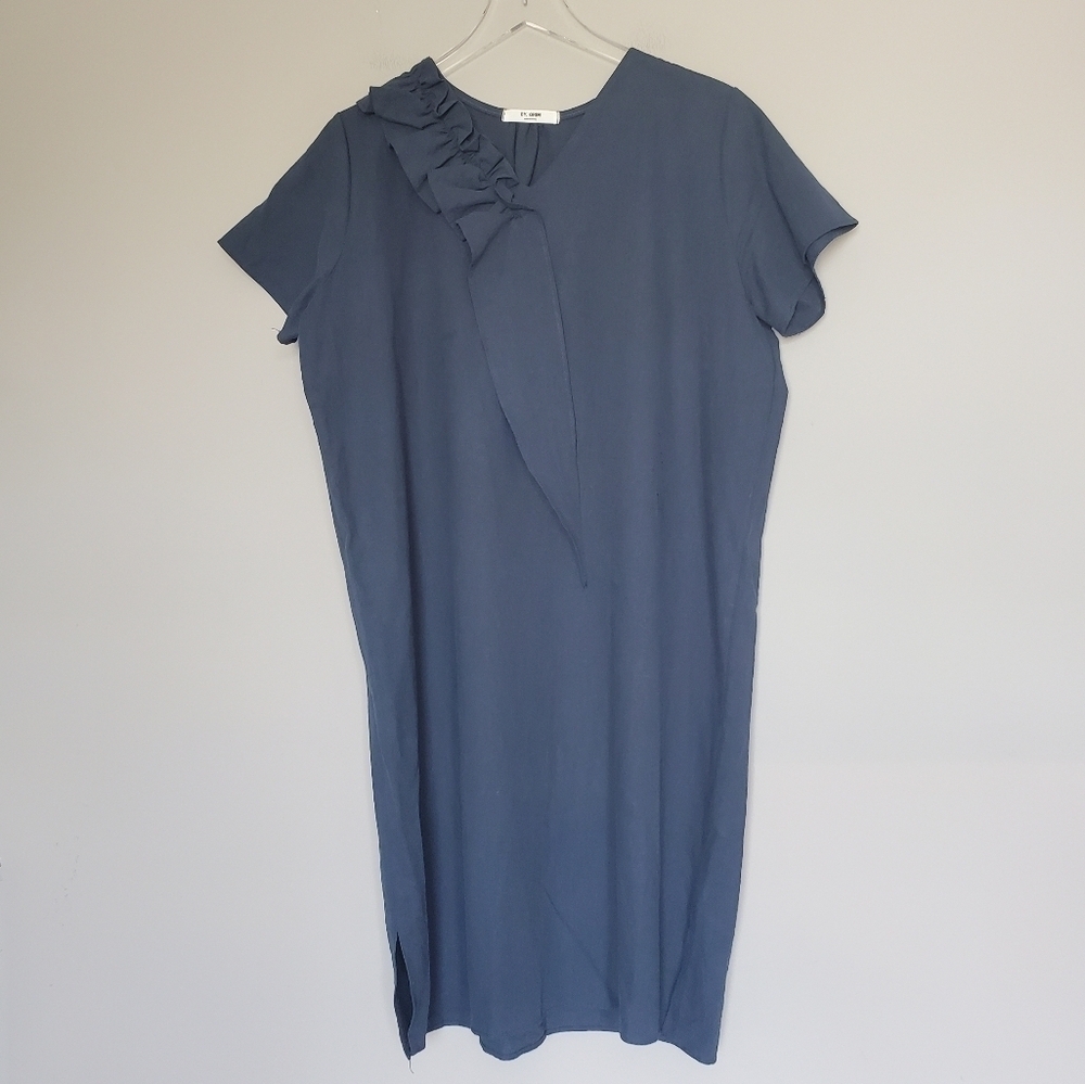 By. GRIM Made in Korea V-Neck Ruffle Short Sleeve Relaxed Lagenlook Dress